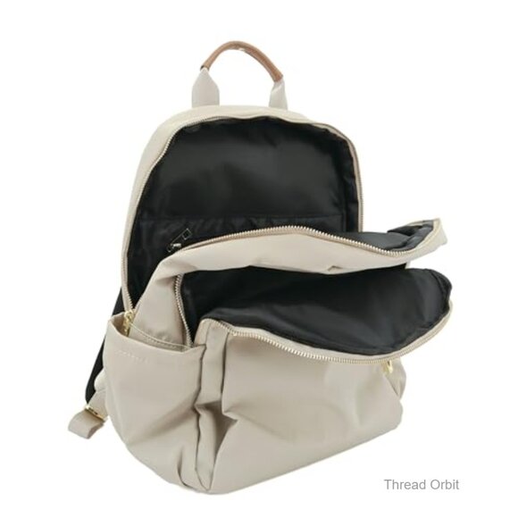 Medium Nylon Backpack Purse with Gold Hardware, Water-Resistant Daypack for